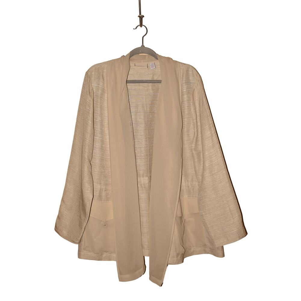 CHICO'S $129 Linen Silk Open Jacket w/ Silk Chiffon Trim Beige Chico's 3 / US XL